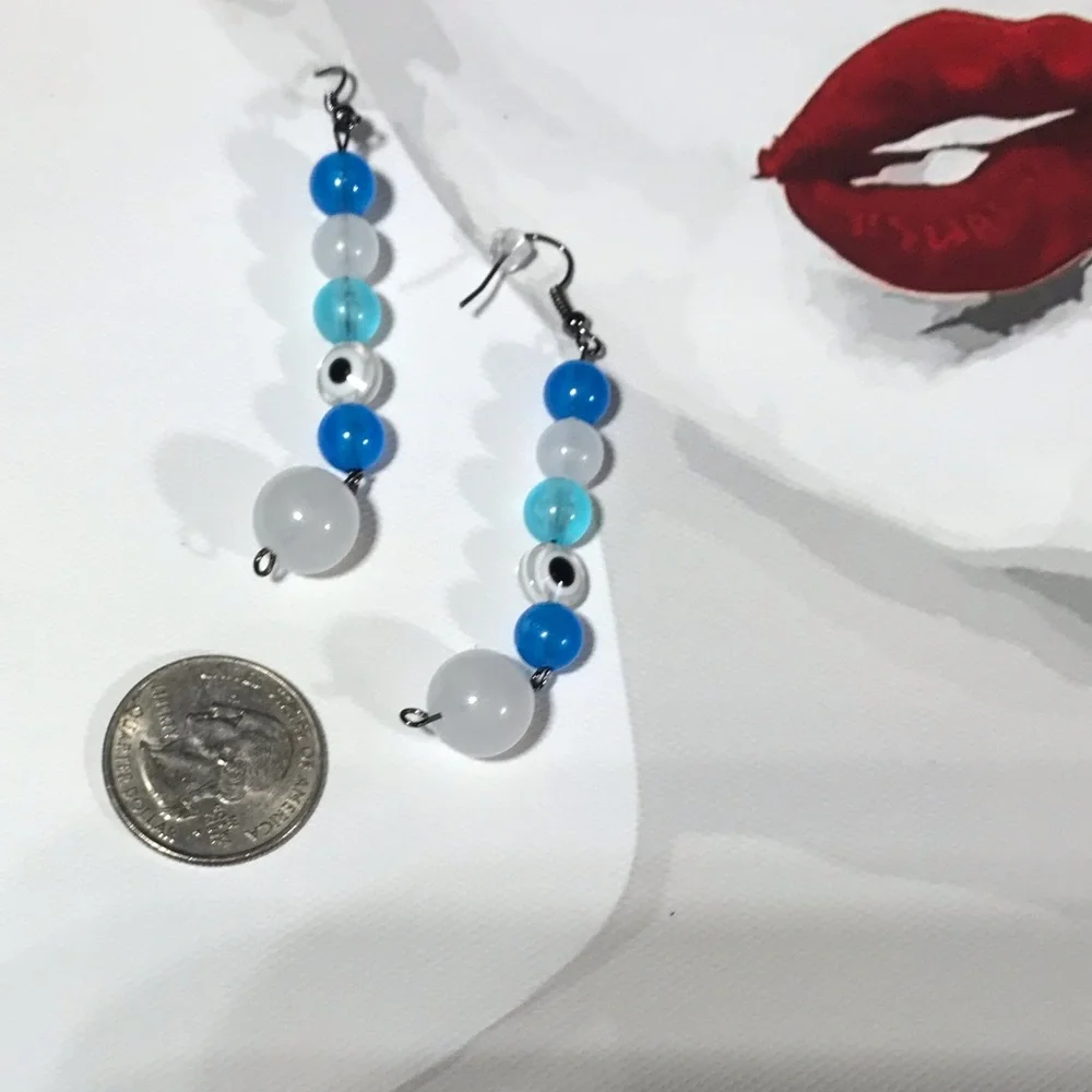 Glow in the Dark Blue Evil Eye Earrings Totem Spiritual Metaphysical Mystic NEW